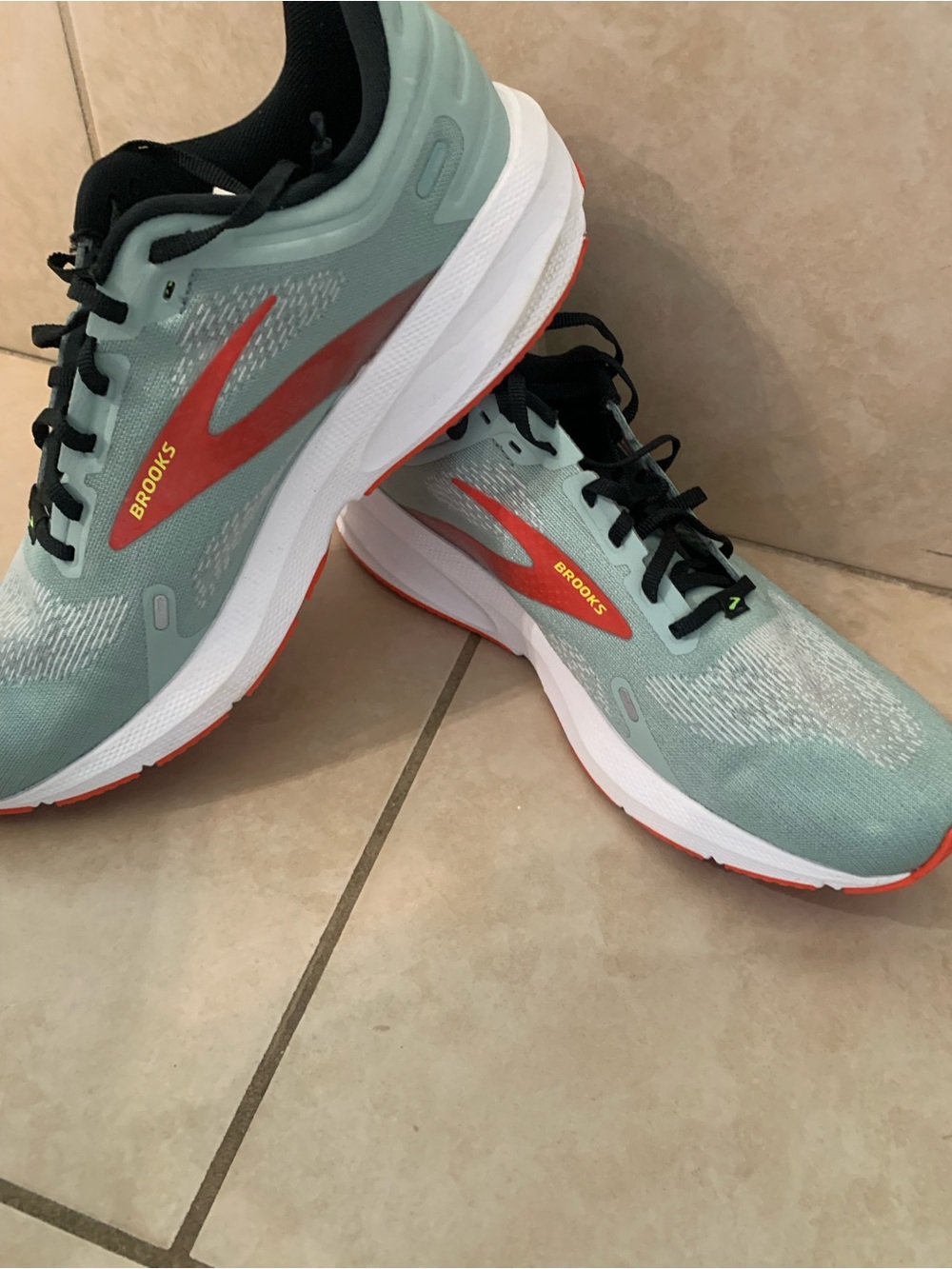 Brooks Men's Athletic Running Shoes in Mint Teal with Coral Accents